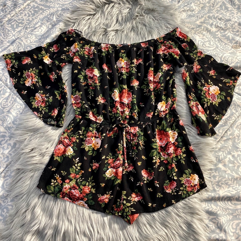 Ambiance Black/Pink Floral Romper